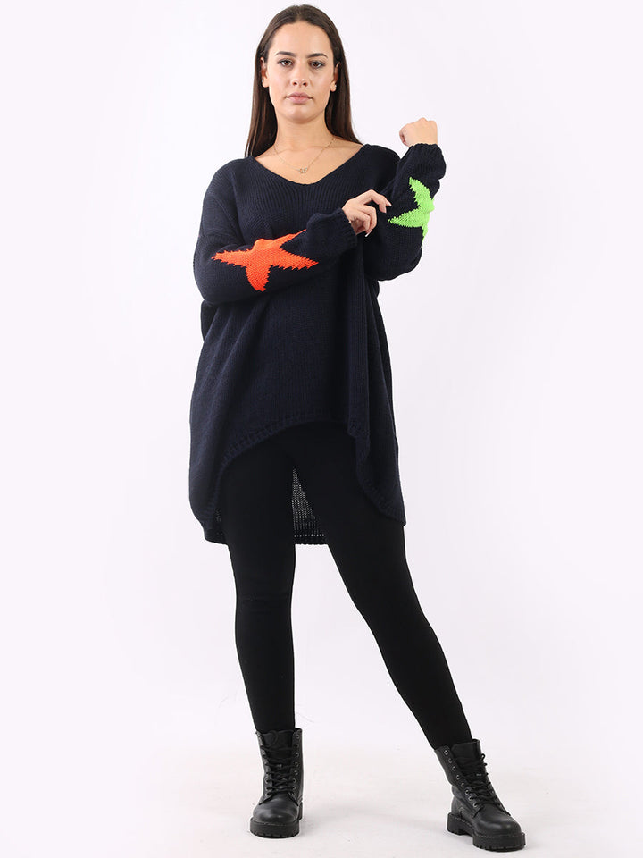 Star Knit Woolen Knit Baggy Jumper Navy
