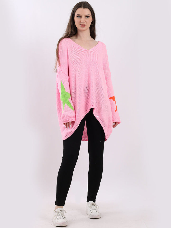 Star Knit Woolen Knit Baggy Jumper Pink