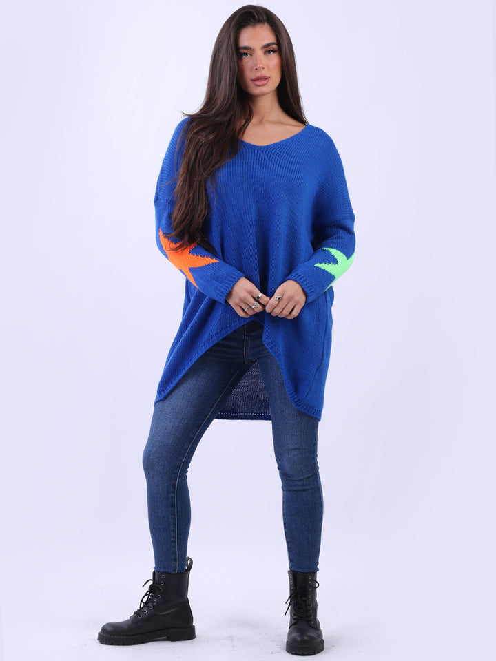 Star Knit Woolen Knit Baggy Jumper Royal Blue