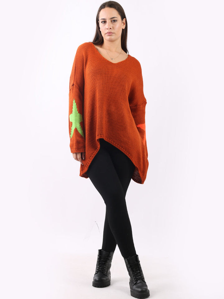 Star Knit Woolen Knit Baggy Jumper Rust
