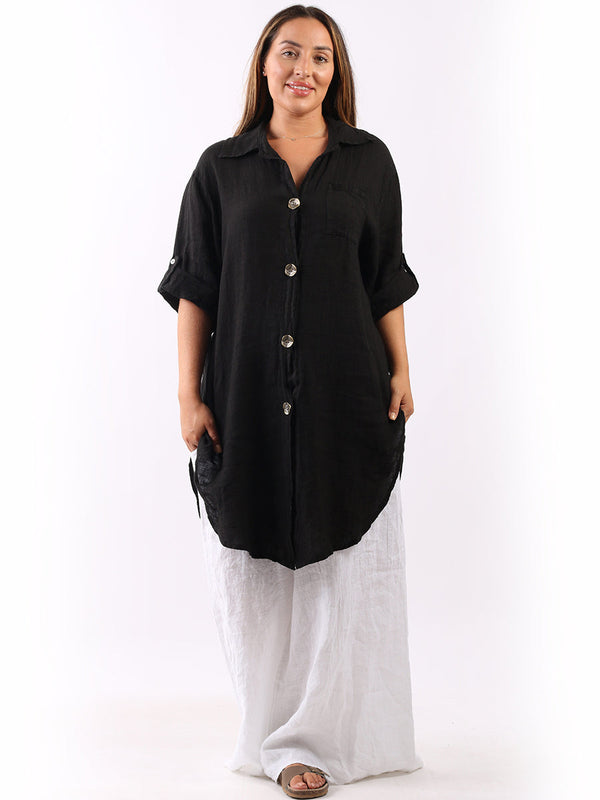 Made In Italy Vintage Wash Linen Lagenlook Ladies Shirt Dress