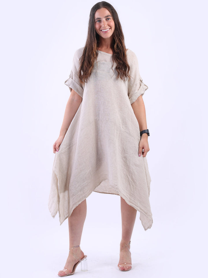 Vintage Wash Linen Tunic Dress Beige