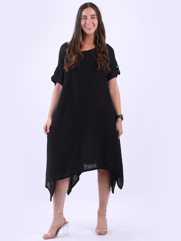 Vintage Wash Linen Tunic Dress Black