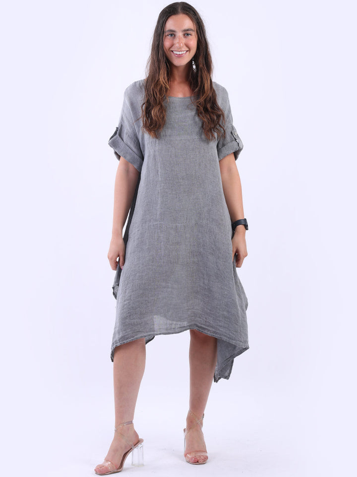 Vintage Wash Linen Tunic Dress Charcoal
