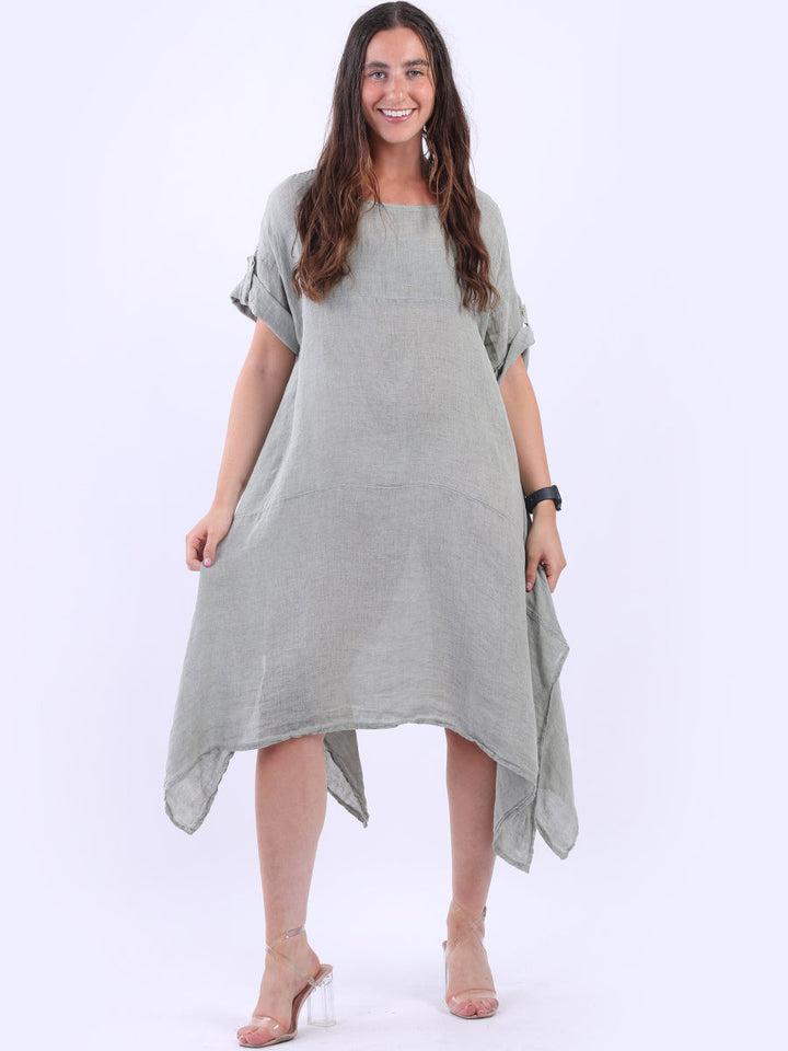 Vintage Wash Linen Tunic Dress Khaki