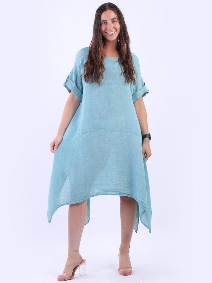 Vintage Wash Linen Tunic Dress Teal