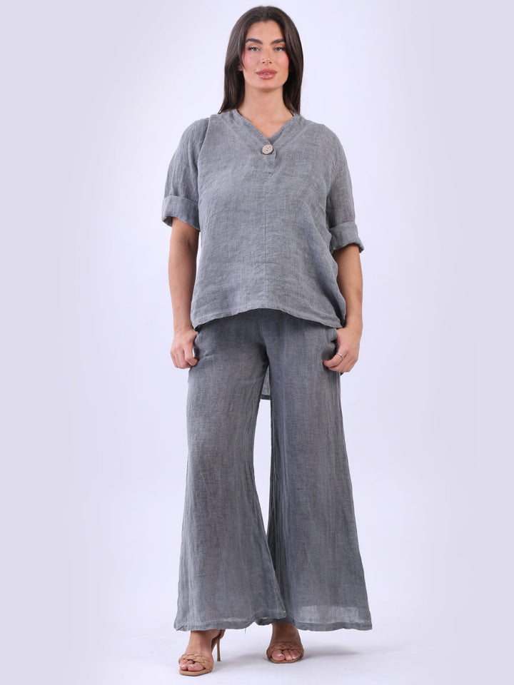 Linen Crossover Top Charcoal
