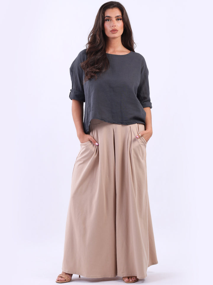 Wide Leg Cotton Palazzo Beige