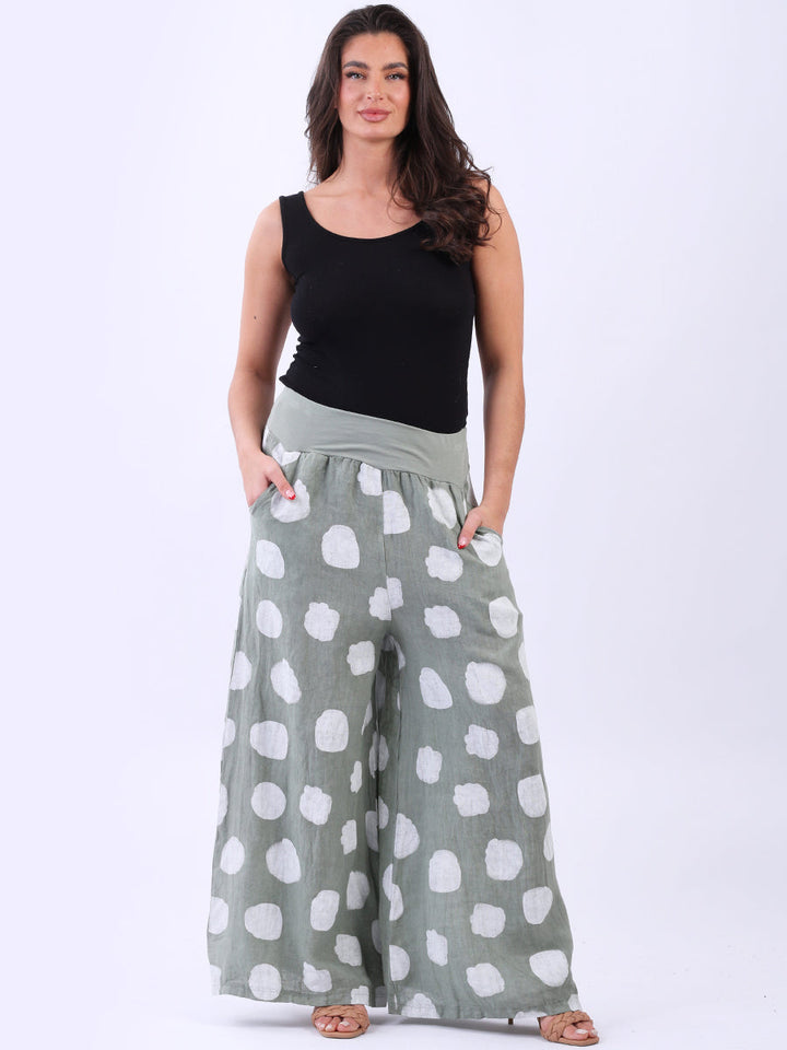Wide Leg Polka Dots Linen Palazzo