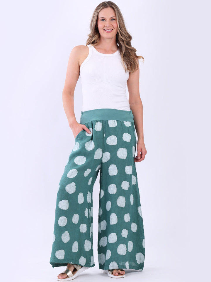 Wide Leg Polka Dots Linen Palazzo Ocean Blue