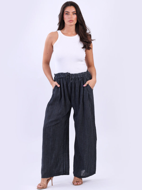 Stripy Cotton Trouser Black