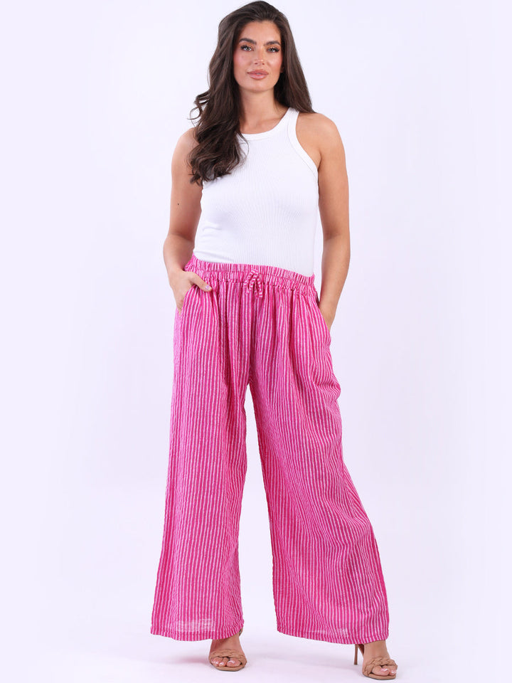 Stripy Cotton Trouser Fuchsia