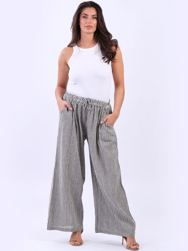 Stripy Cotton Trouser Mocha
