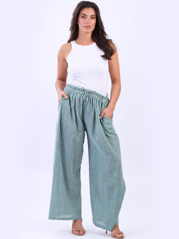 Stripy Cotton Trouser Ocean Blue