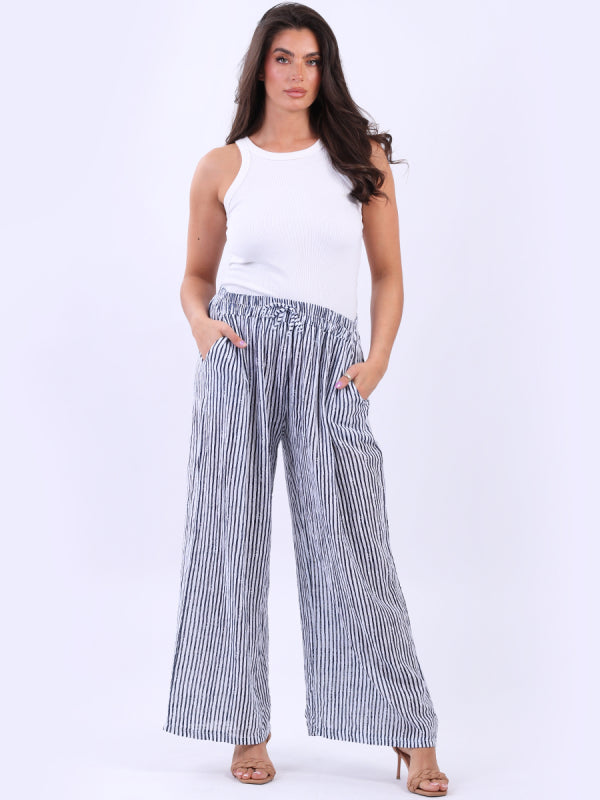 Stripy Cotton Trouser White
