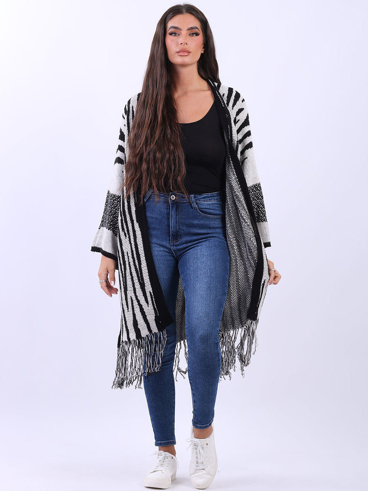 Open Front Wool Knitted Cardigan Beige