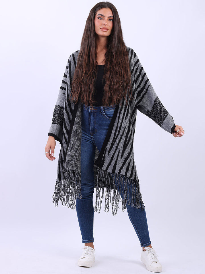 Open Front Wool Knitted Cardigan Charcoal