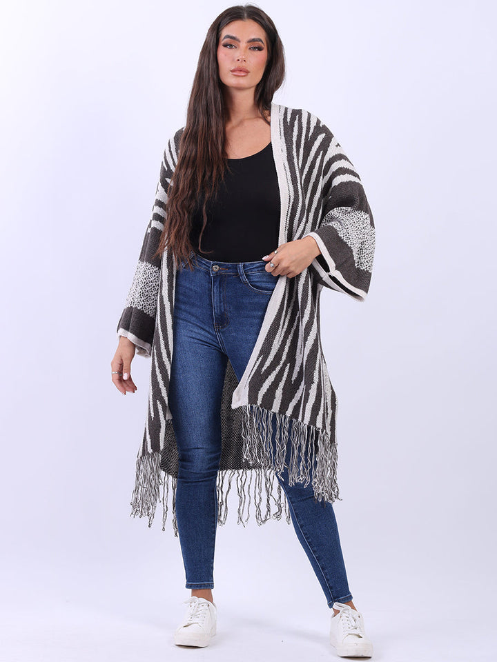 Open Front Wool Knitted Cardigan Dark Mocha