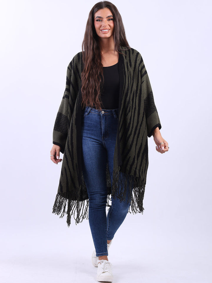 Open Front Wool Knitted Cardigan Khaki