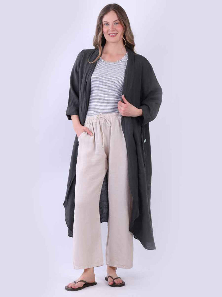 Solid Linen Cardigan Charcoal