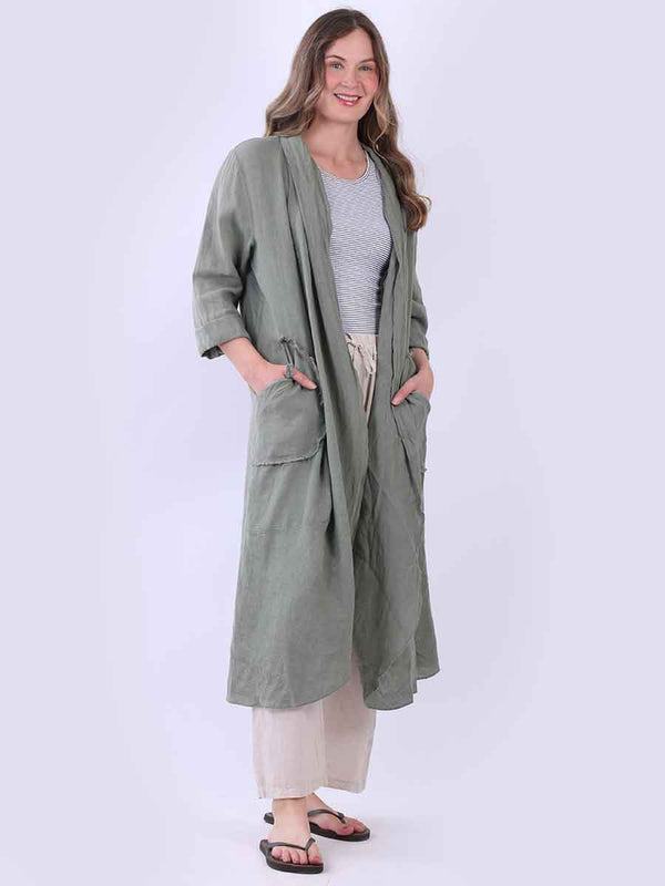 Solid Linen Cardigan Khaki