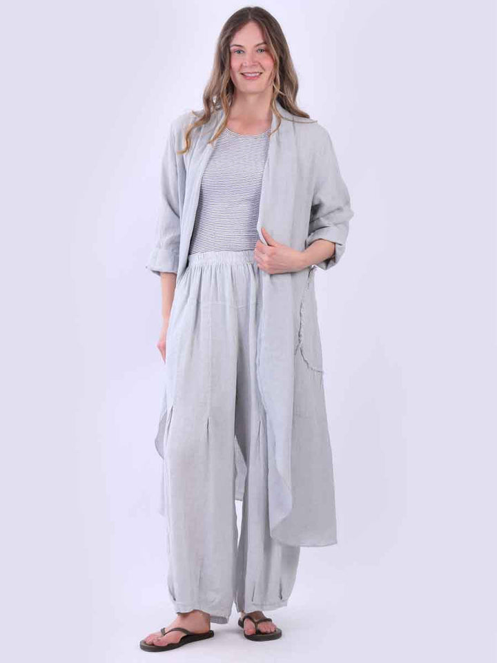 Solid Linen Cardigan Silver