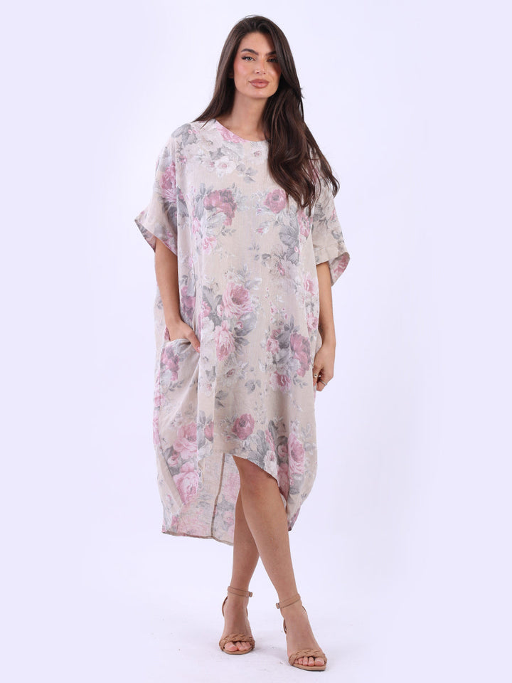 Oversized Floral Linen Dress