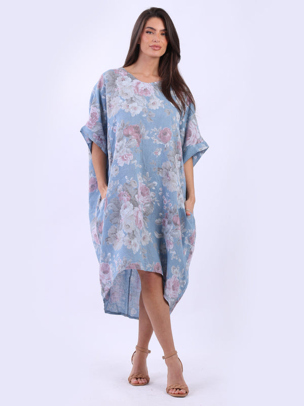 Floral Linen Slouchy Dress Denim