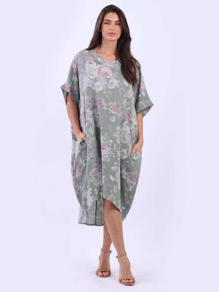 Oversized Floral Linen Dress