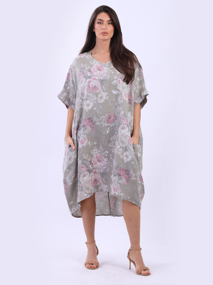 Oversized Floral Linen Dress