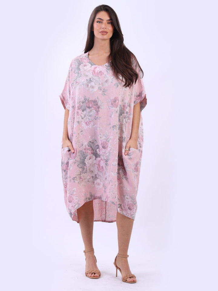 Oversized Floral Linen Dress