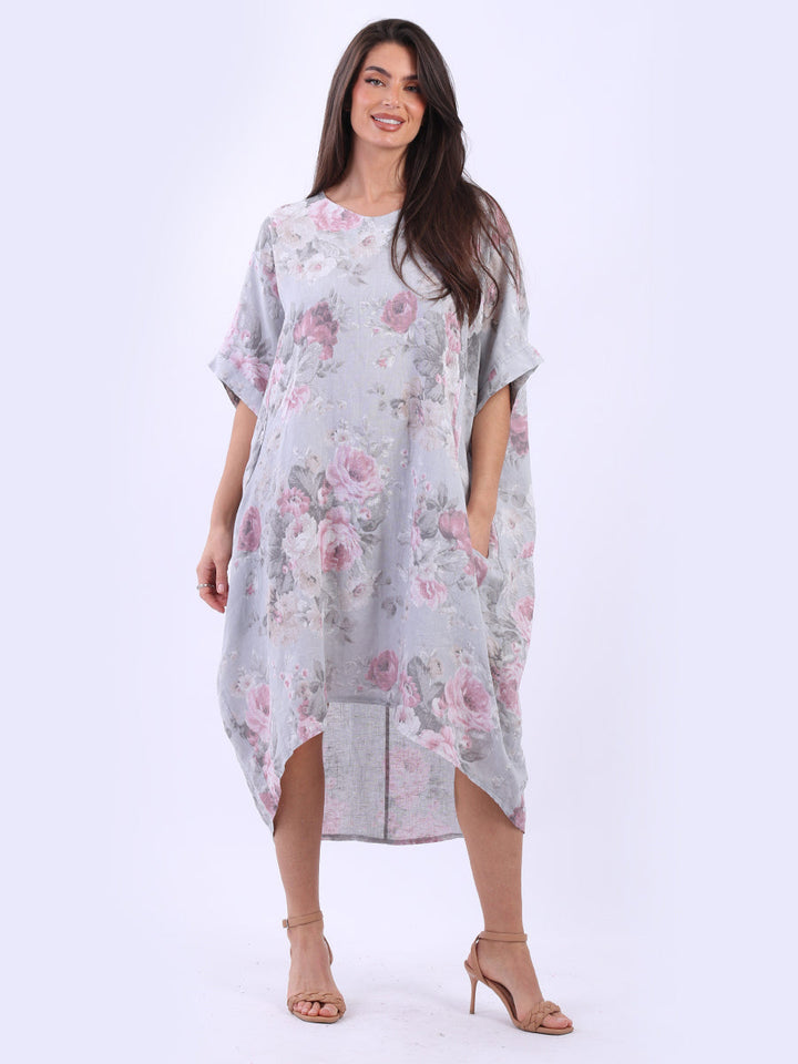 Oversized Floral Linen Dress
