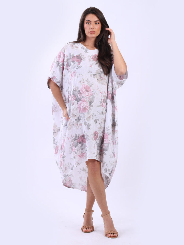 Oversized Floral Linen Dress