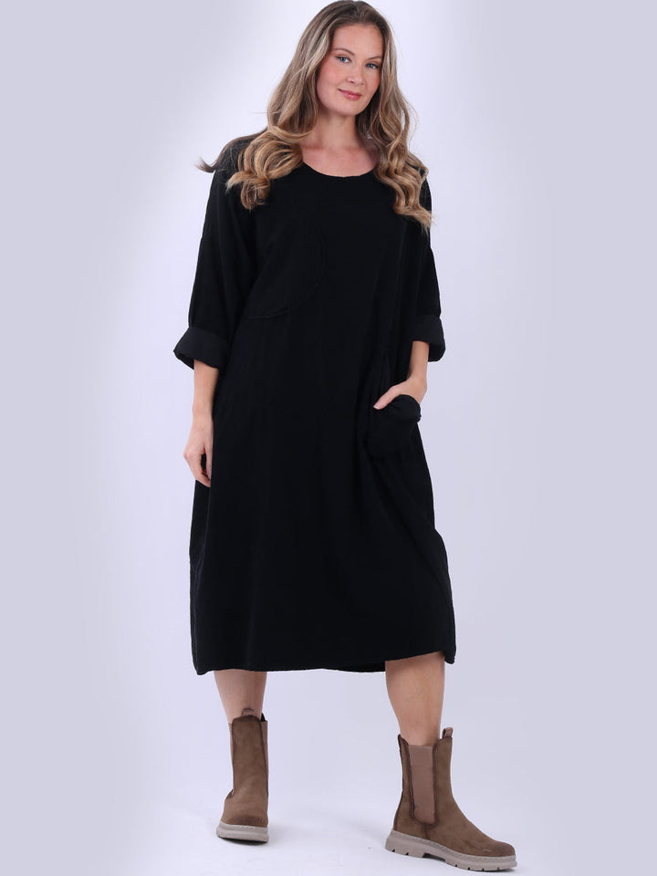 Oversized Solid Cotton Dress Black