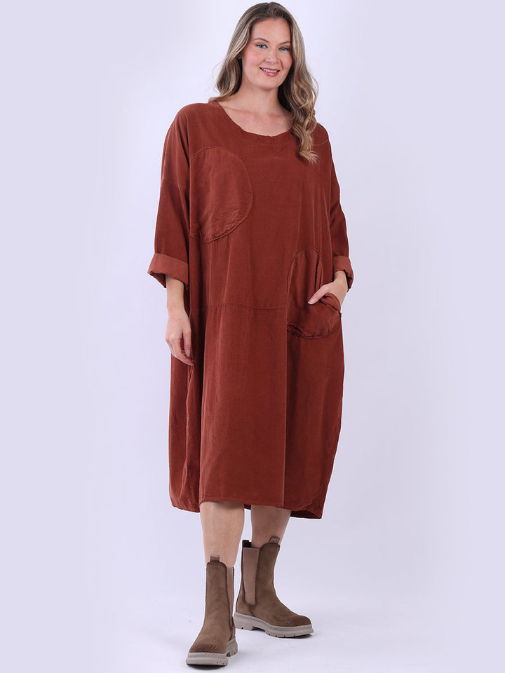 Oversized Solid Cotton Dress Rust