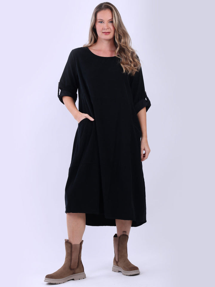 Oversized Solid Cotton Corduroy Dress Black