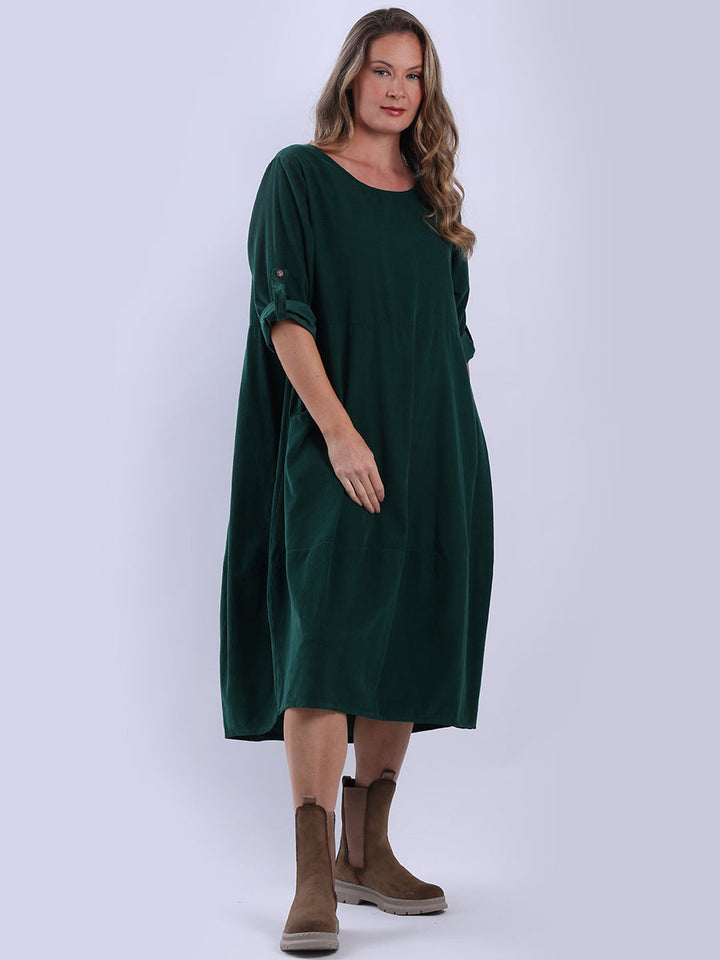 Oversized Solid Cotton Corduroy Dress Bottle Green
