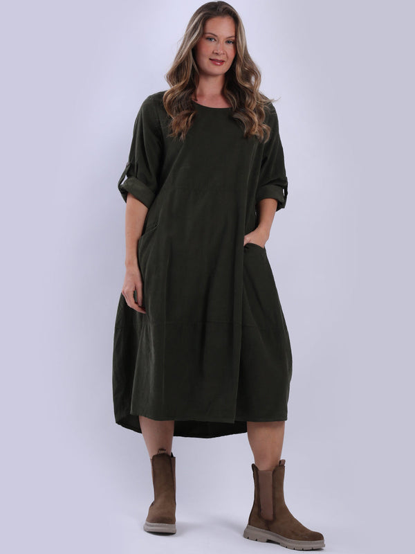 Oversized Solid Cotton Corduroy Dress Khaki