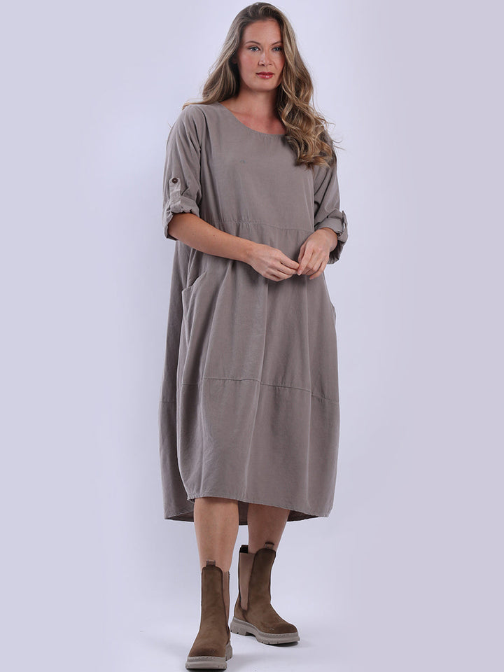 Oversized Solid Cotton Corduroy Dress Mocha