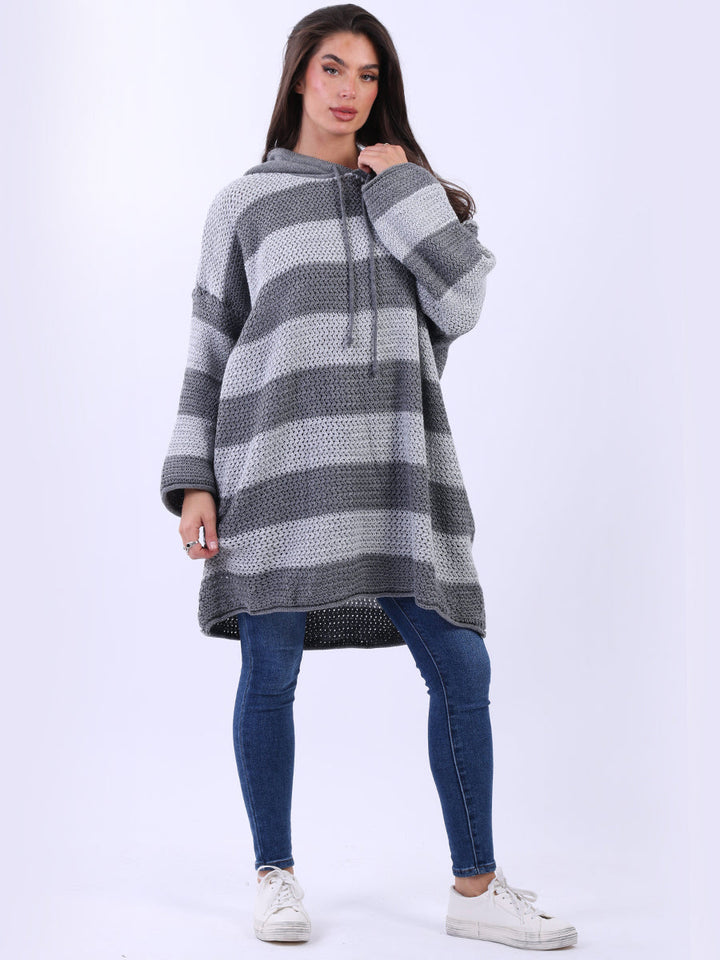 Oversized Hooded Knitted Jumper Grey