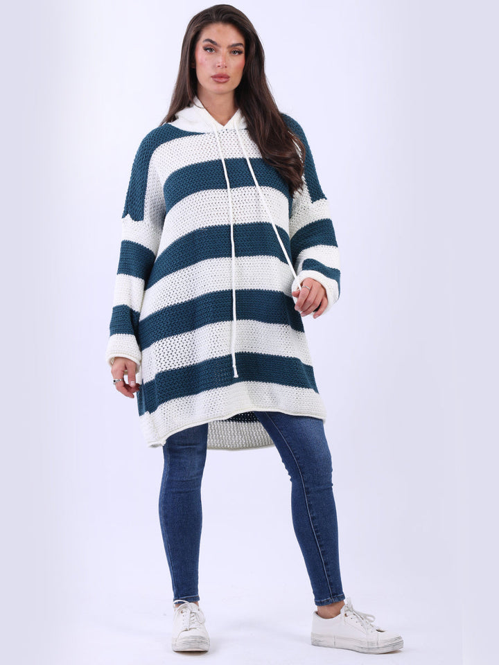 Oversized Hooded Knitted Jumper Teal