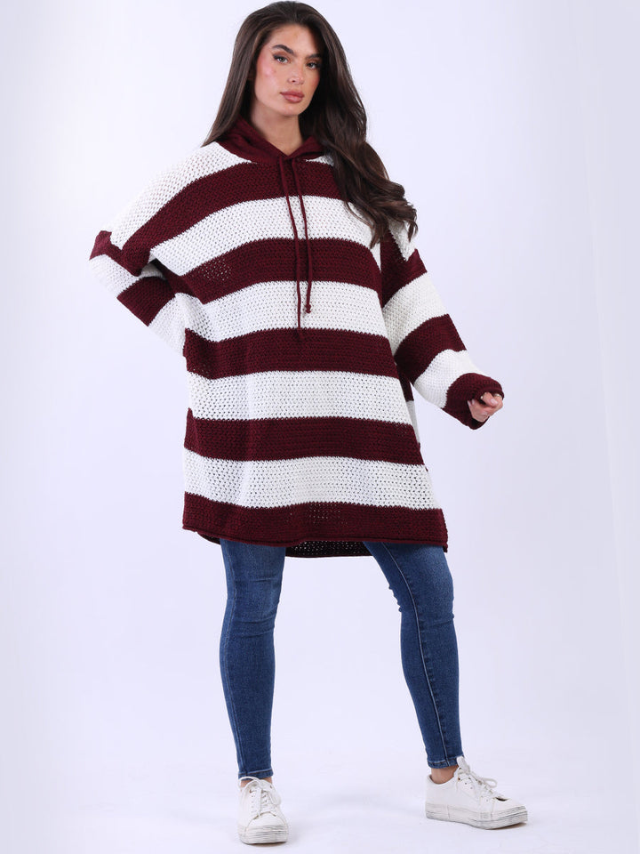 Oversized Hooded Knitted Jumper Wine