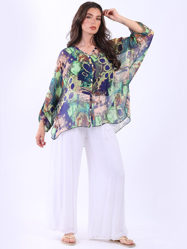 Oversized Tie Dyed Silk Shirt Navy