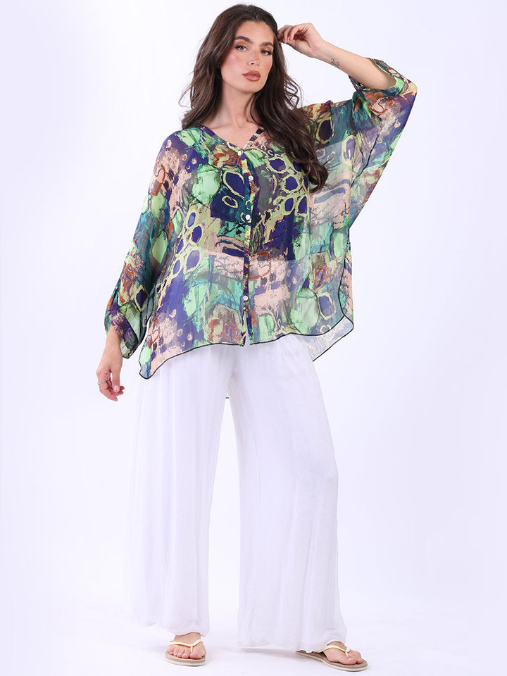Oversized Tie Dyed Silk Shirt Navy