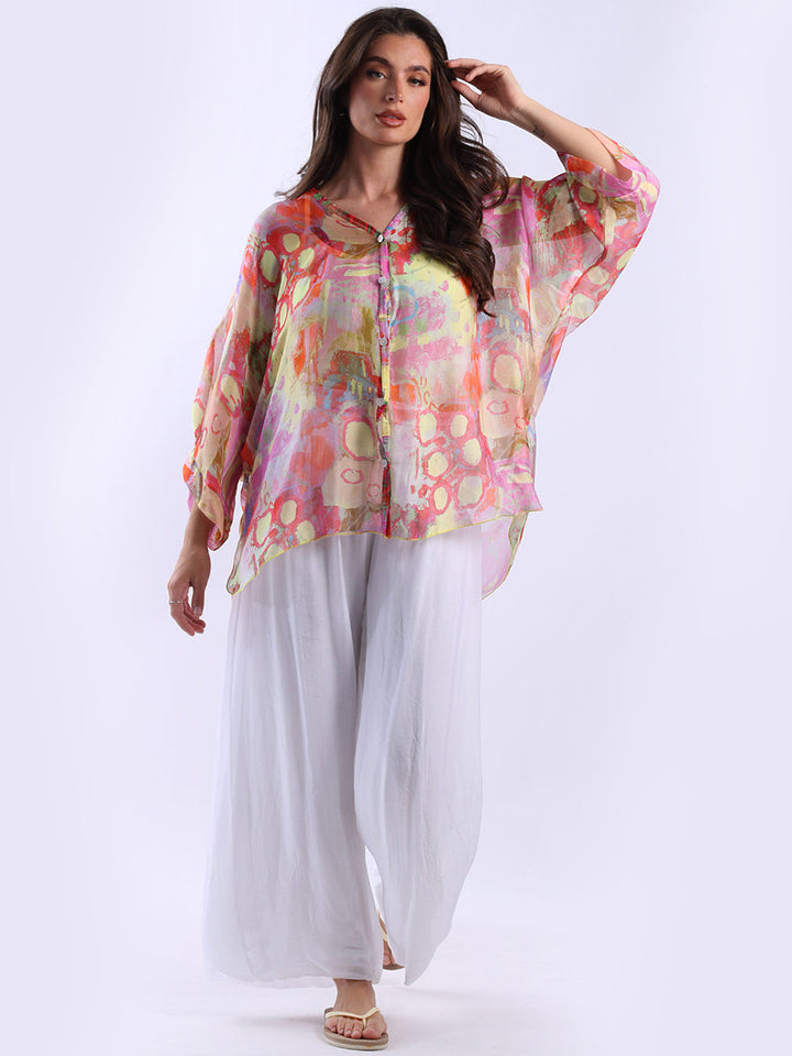 Oversized Tie Dyed Silk Shirt Orange