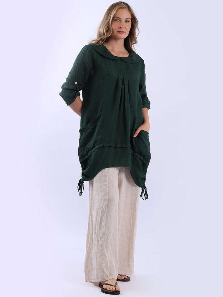 Peter Pan Collar Linen Top Bottle Green