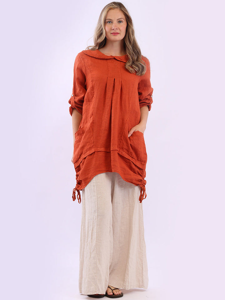 Peter Pan Collar Linen Top Rust