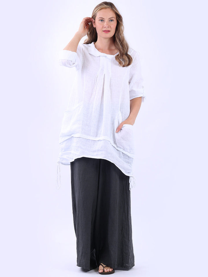 Peter Pan Collar Linen Top White