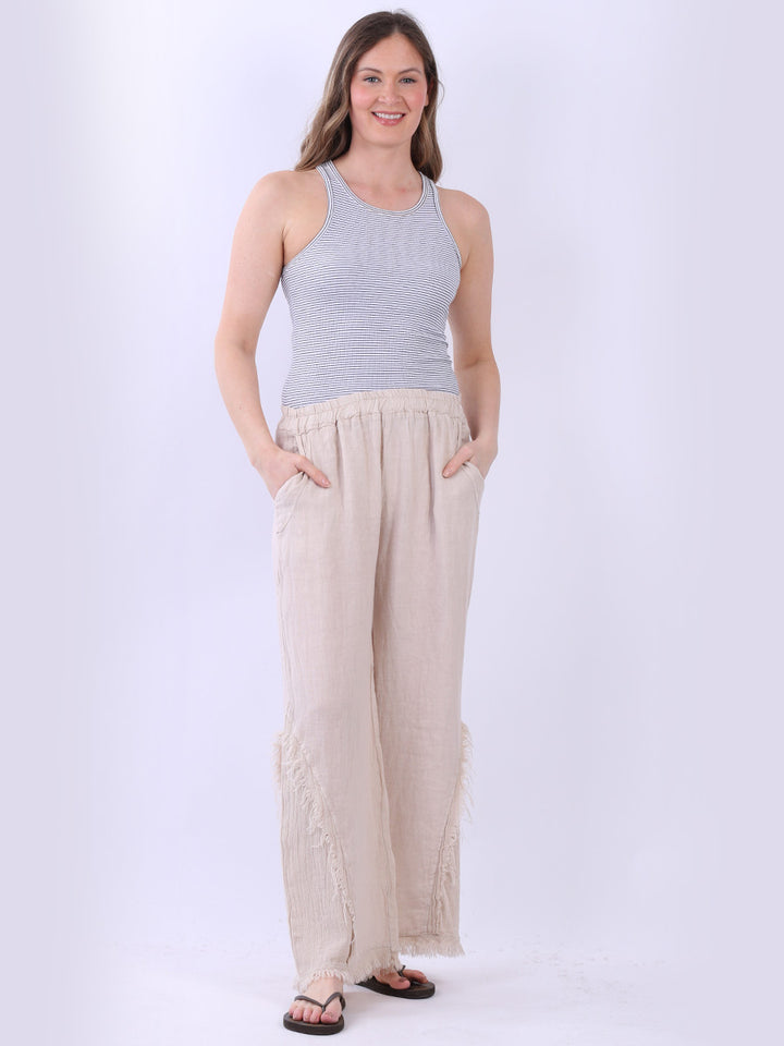 Plain Hopsack Linen Trouser Beige