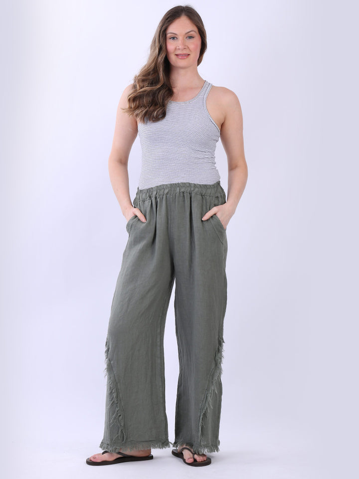 Plain Hopsack Linen Trouser Khaki